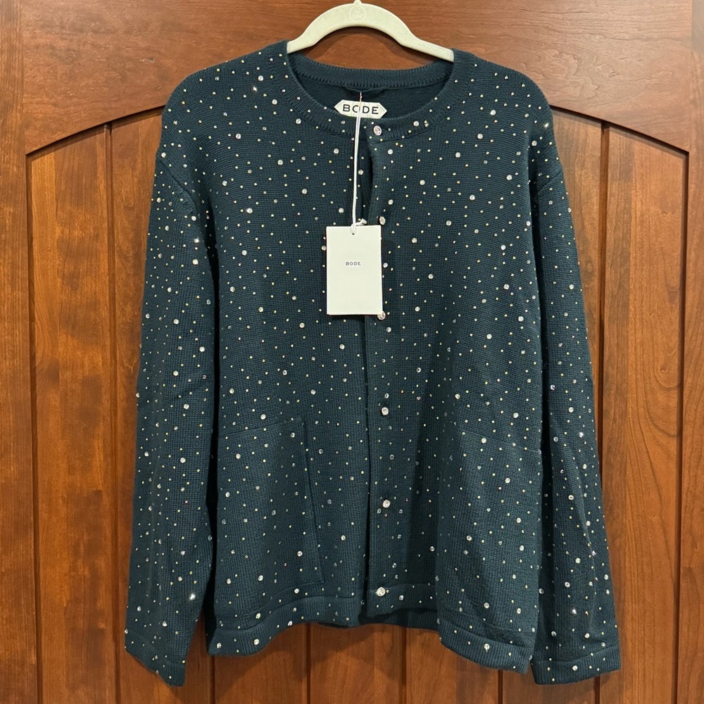 NWT Men’s Green BODE 100% Wool Beaded Cardigan